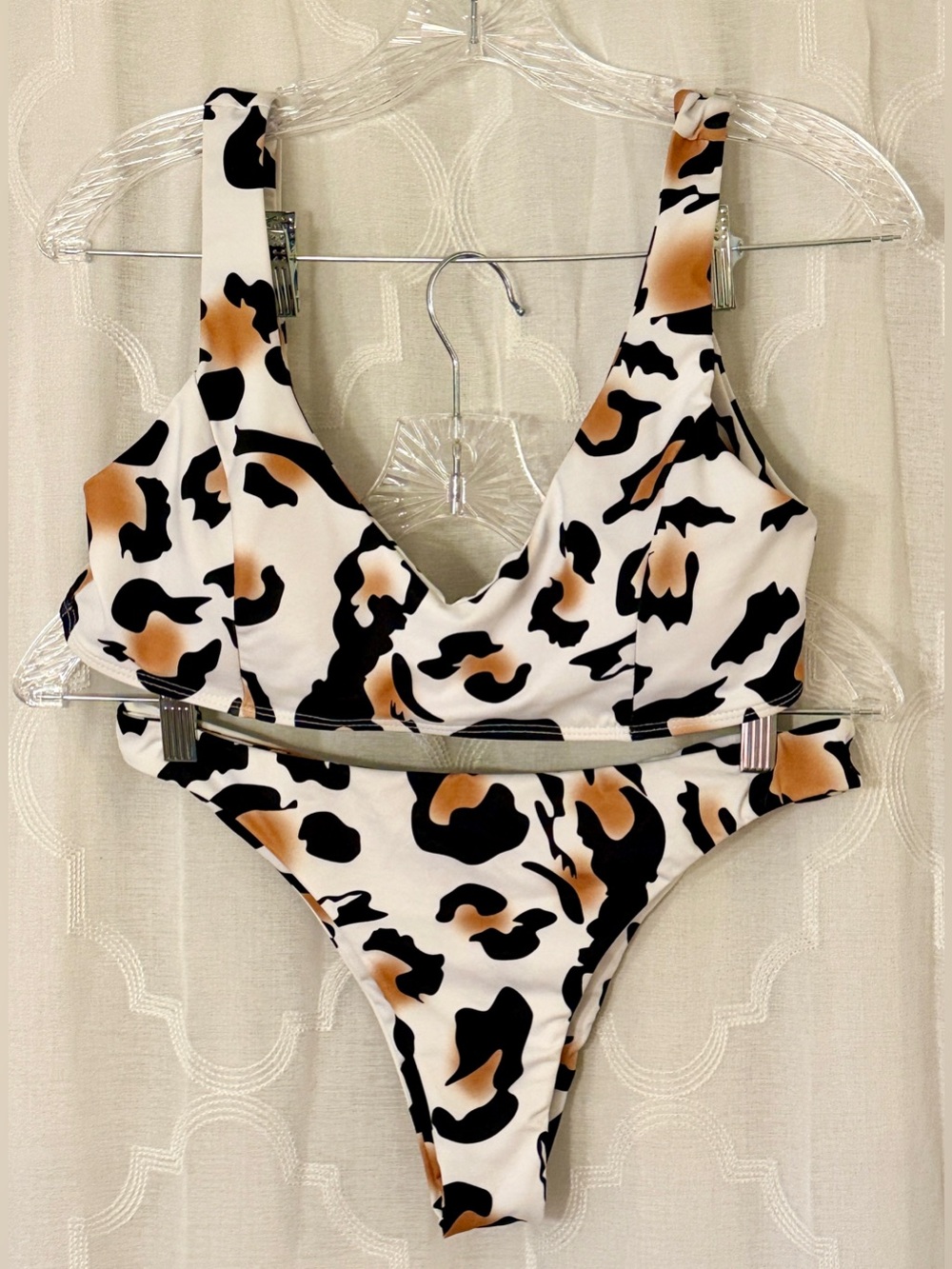 Leopard Print Bikini Set Size Medium Tan Black Swim Set